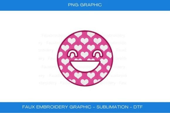 Smiley Face Hearts Pink Faux Embroidery
