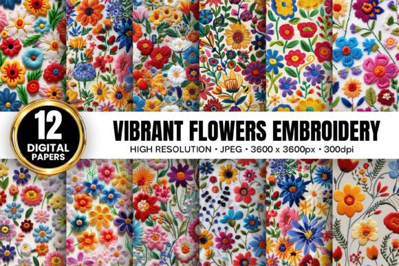 Vibrant Flowers Embroidery Digital Paper Review
