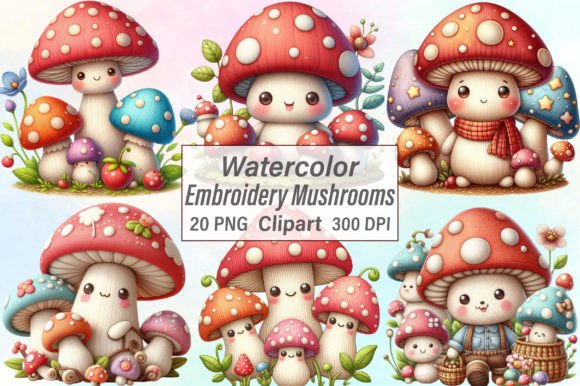 Watercolor Embroidery Mushrooms Clipart Review